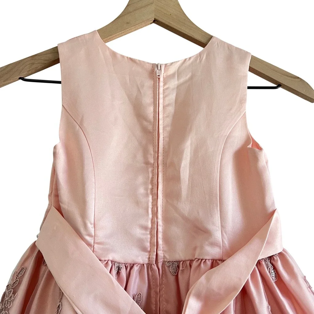 Tahari Girls Size 7 Dusty Pink Party Dress Embroidered Floral Lace Rhinestone